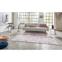 Teppich NORTHRUGS "Gratia" Gr. 6, rosa (altrosa), B:200cm H:5mm L:290cm, Polyester, Teppiche, Orientalisch, Vintage, Flachgewebe, Läufer, Wohnzimmer, Schlafzimmer