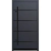 Krongart Stahl-Aluminium-Haustür DS68AC Modell 22 BLACKLINE mit 4 Streifen + Wetterschenkel DIN links - nach innen öffnend Anthrazit (Dekor-Folie) 1100 mm x 2100 mm