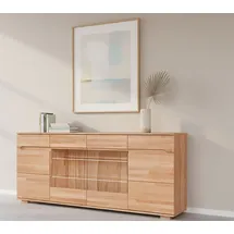 OTTO home Sideboard OTTO HOME "VETRO Teilmassiv, Fronten Massivholz, Wohnzimmer, Stauraum,Griffmulde", weiß, neutral, B:199cm H:85cm T:40cm, Sideboards, Sideboard, B/T/H:199/40/85cm, 2 Schubladen, 7Fächer