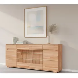 OTTO home Sideboard OTTO HOME "VETRO Teilmassiv, Fronten Massivholz, Wohnzimmer, Stauraum,Griffmulde", weiß, neutral, B:199cm H:85cm T:40cm, Sideboards, Sideboard, B/T/H:199/40/85cm, 2 Schubladen, 7Fächer