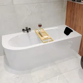 Besco BADLAND Eckbadewanne Rechteck Badewanne Avita RECHTS 170x75 mit Ablaufgarnitur und Füßen + Badkissen Schwarz KODI | BADLAND AVITA - Schwarz/Weiß