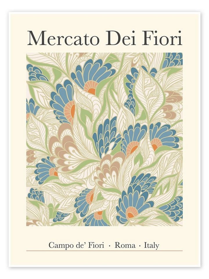 Posterlounge Poster Exhibition Posters, Mercato Dei Fiori (Blumenmarkt), Roma, Wohnzimmer Vintage Grafikdesign rosa 30 cm x 40 cm