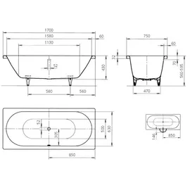 Kaldewei Classic Duo Rechteckbadewanne 75 x 170 cm (290700011001)