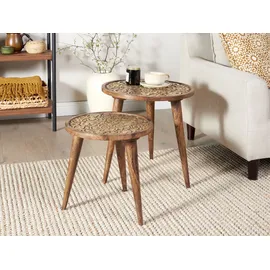 Beliani Beistelltisch 2er Set Mango Holz Dunkelbraun