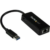 Startech USB 3.0 Gigabit Ethernet Adapter - 10/100/1000Mbit/s Netzwerk Adapter NIC mit USB Port - USB zu RJ45 - Passthrough Port - Schwarz