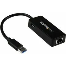 Startech USB 3.0 Gigabit Ethernet Adapter - 10/100/1000Mbit/s Netzwerk Adapter NIC mit USB Port - USB zu RJ45 - Passthrough Port - Schwarz