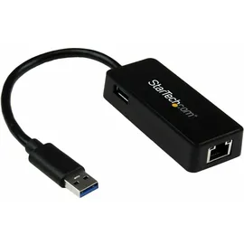 Startech USB 3.0 Gigabit Ethernet Adapter - 10/100/1000Mbit/s Netzwerk Adapter NIC mit USB Port - USB zu RJ45 - Passthrough Port - Schwarz