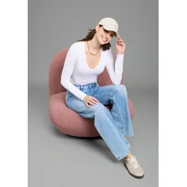 LAURA SCOTT Langarmbody LAURA SCOTT, Damen, Gr. 38, N-Gr, weiß, Jersey, Obermaterial: 95% Baumwolle, 5% Elasthan, Basic, sehr figurbetont, V-Ausschnitt, Bodys, mit V-Ausschnitt, figurbetonte Passform, unifarbenes Design
