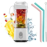 Vaeqozva Mixer to go,380ml Tragbarer Mixer Smoothie Maker to go,Mini Mixer Wiederaufladbarem,Portable Blender für Shake und Smoothies,Mini Standmixer für Sport Reisen mit Silikon-Tragegriff,Weiß