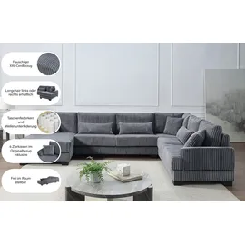 Atlantic Home Collection Wohnlandschaft Miron, U-Form, Breite: 332cm, weicher XXL-Cordbezug, inklusive 6 Zierkissen grau