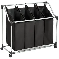 tectake® Wäschesortierer, auf 4 Rollen mit 2 Feststellbremsen, 4 herausnehmbare Taschen mit Griffen, inklusive Netzablage, 96 x 40 x 83 cm