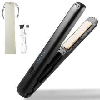 BYZESTY Mini 2-in-1 Kabelloses Glätteisen und Lockenstab mit Keramikbeschichtung für Kurze, Lockiges und Langes Haar - Tragbarer Reise Haarglätter (Schwarz)