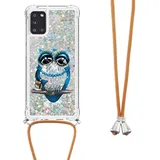 Handykette Hülle für iPhone 15 Pro Max Glitzer Treibsand Necklace Hülle mit Kordel zum Umhängen Silikon Clear Handy Schutzhülle Bumper dünn Hülle mit Band Case zum umhängen Graue Katze