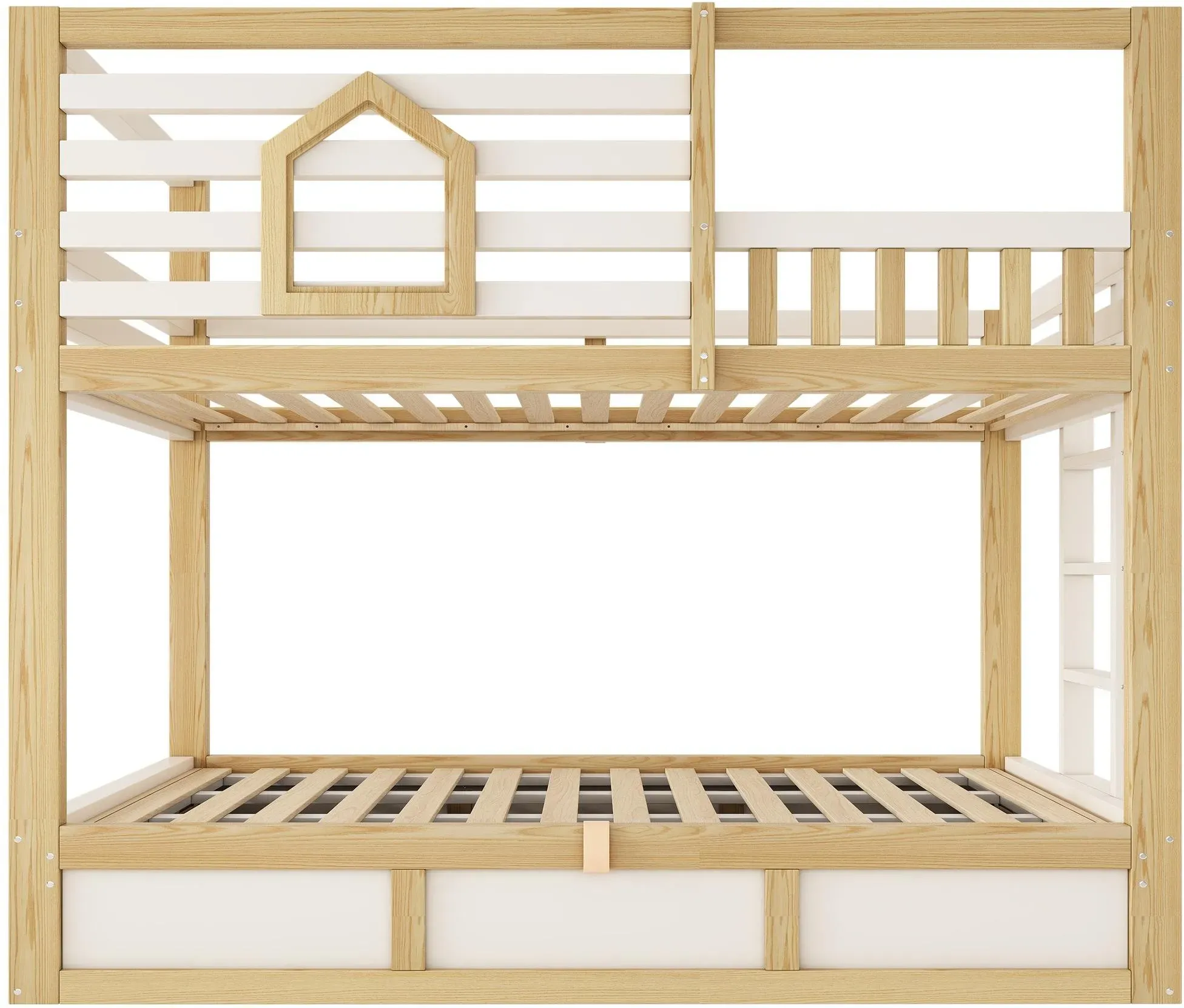 Kinder-Etagenbett im Hüttenstil, 2 Liegeflächen je 90×200 cm, ohne Matratze, 210x102x184 cm, Naturfarbe