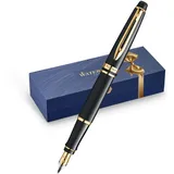 Waterman Expert Füller | Hochglänzend Schwarz mit Zierteile aus 23 K Gold | Füllfederhalter mit mittlerer Feder | Geschenkbox