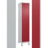 C+P Spind Classic PLUS, Füßen, 1 Abteil, HxBxT 195x40x50cm, Zylinderschloss, Hellgrau/Rubinrot von PROREGAL