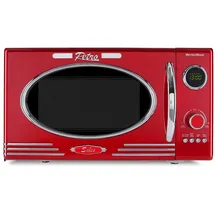 Salco Mikrowelle 2 in 1 – Retro-Style mit Grillfunktion - 23 l Garraum, metallic-rot, 900 W - 12 Funktionen inkl. Auftauen, Grillen & Wärmen, Express-Funktion - inkl. Drehteller & Grillaufsatz