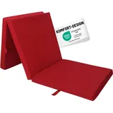 RelaxXL Klappmatratze Junior 190x60x7cm Rot meliert | Faltmatratze mit Tragegriff | Schlafmatte Schaumstoff 7 cm | Gästematratze 3-teilig | Bezug waschbar | Öko Tex 100