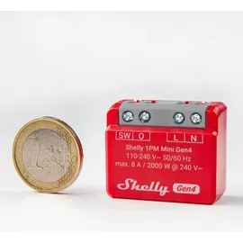 Shelly Relais 1PM Mini Gen4, 8 A, WLAN, Bluetooth, rot, 1 Stück