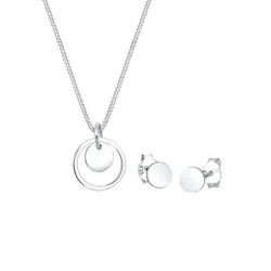 Elli Rund Plättchen Kette Ohrstecker 925 Silber Schmuck-Set   Damen 