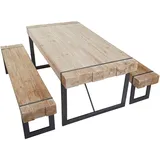 Mendler Esszimmergarnitur HWC-A15, Esstisch + 2x Sitzbank, Tanne Holz rustikal massiv MVG-zertifiziert ~ naturfarben 160cm
