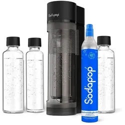 SODAPOP Wassersprudler Logan matt schwarz, 2x 850ml + 1x 600ml Glasflaschen