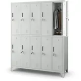 Jan Nowak Umkleideschrank 5B2A Spind Spint Schließfachschrank Metallschrank mit 10 Fächern Etikettenhalter Lüftungsschlitze Metall Pulverbeschichtet 172 cm x 136 cm x 45 cm (H x B x T) (Grau)