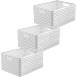 Rotho Country 3er-Set Aufbewahrungsbox Rattan-Optik, Kunststoff (PP) BPA-frei, Weiss, 3 x A4+/28l, (43 x 33 x 21,5 cm), 3