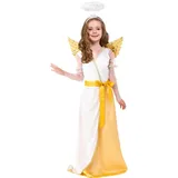 UPZAI Engelskostüm Kinder mit Engelsflügel und Heiligenschein: Weißes Engel Kostüm Mädchen für Weihnachten Neujahr Karneval Fasching (M)