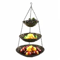maDDma Hänge-Etagere 3 Etagen Hängekorb Hängeampel Obstkorb Gemüse-Ampel Korb z. Hängen, Polyrattan Ø 25-45cm, Höhe 82cm