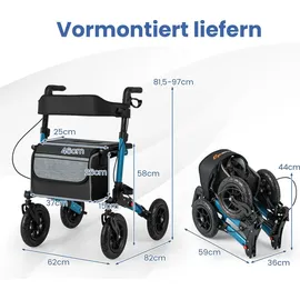 Costway Rollator mit Luftbereifung Faltbar 7-Fach Höhenverstellbar Blau