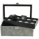 Friedrich23 Uhrenbox Cubano für 20 Uhren aus Leder im Vintage-Look grau