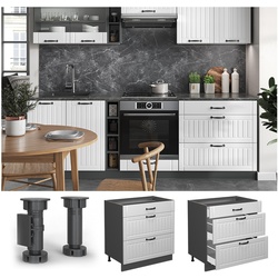 Vicco Schubladenunterschrank Küchenschrank Küchenmöbel Fame-Line Landhaus Anthrazit Weiß 80 cm Küche Einbauküche Drehtür Blende Schublade Küchenunterschrank Küchenzeile