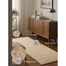 Bt Carpet Wolly Läufer – Wohnzimmerteppich Flachgewebe Kurzflor Woll-Optik Wolle Skandi-Look Esszimmer, Wohnzimmer, Kinderzimmer, Schlafzimmer – Beige Braun, 80x300cm