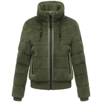 Navahoo Damen Teddy-Fleecejacke warme Winterjacke Plüschjacke mit Rippstrickdetails Schneepuder 14 Olive Leaf Gr. XL - XL