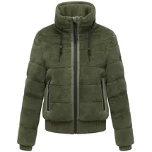 Navahoo Damen Teddy-Fleecejacke warme Winterjacke Plüschjacke mit Rippstrickdetails Schneepuder 14 Olive Leaf Gr. XL - XL