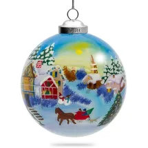 SIKORA Winterdorf No.3 Weihnachtskugel Innenglasmalerei besonderer Christbaumschmuck Ornament von innen handbemalt D: 10 cm - K10-47