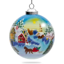 SIKORA Winterdorf No.3 Weihnachtskugel Innenglasmalerei besonderer Christbaumschmuck Ornament von innen handbemalt D: 10 cm - K10-47