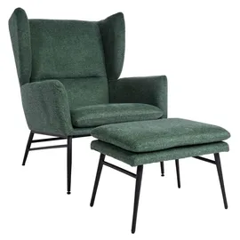 MCW Lounge-Sessel mit Ottomane MCW-L62, Sessel, Polstersessel Cocktailsessel Hocker, Stoff/Textil ~ grün