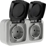 ChiliTec Feuchtraum Doppel-Steckdose, IP44 - grau