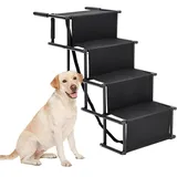 Hundetreppe Für Kleine Große Hunde, Hunderampe Auto Klappbar, Haustiertreppe Leiter 4 Stufen, Gelenkschonende Einstiegshilfe Hundetreppe für Auto Kofferraum bis 80 kg Belastbar, Schwarz