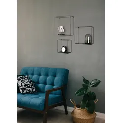 Wandregal MIRRORS AND MORE "Rita", schwarz, B:32cm H:32cm T:12cm, Metall, Regale, Dekorative Regale, Metallrahmen