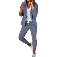 KDEIHT Hosenanzüge für Damen Anzug Business 2 Teilig Elegant Blazer Set Einfarbig Zweiteilig Revers Anzugjacke Hosenanzug Festlich Outfit Slim Fit Freizeitanzug Modern Büro Tracksuit - M