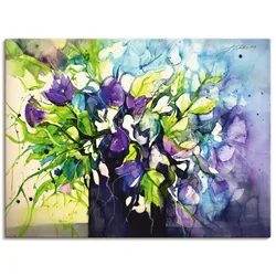 Leinwandbild ARTLAND "Wicken in schwarzer Vase", lila (farbe bild(er): lila), B:80cm H:60cm T:1,8cm, Canvas, Leinwand, Bilder, auf Keilrahmen gespannt