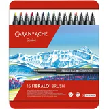 Caran d'Ache Fibralo Brush Sortiment mit 15 Farben, wasservermalbare Fasermaler mit Pinselspitze 0,5-5 mm, 0186.315