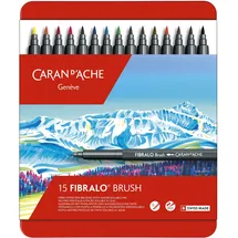 Caran d'Ache Fibralo Brush Sortiment mit 15 Farben, wasservermalbare Fasermaler mit Pinselspitze 0,5-5 mm, 0186.315