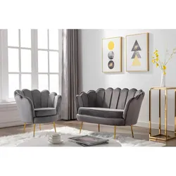 Couchgarnitur Muschel 2+1 - Samt - Anthrazit - DANDELION