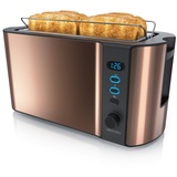 Arendo Toaster 4 Scheiben, 1500W, Langschlitz, Brötchenaufsatz, Wärmeisoliert, Display Kupfer