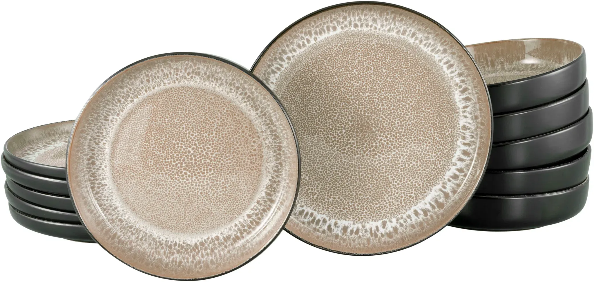 Tafelservice ANDAS "modernes Geschirr-Set, Service Nydala", beige, 12 tlg., Steinzeug, Geschirr-Sets, hohe Haltbarkeit, spülmaschinengeeignet & mikrowellengeeignet