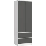 Akord Kleiderschrank Akord S60 Weiß 60 Cm 2 Türen 2 Schubladen Regal Front Graphitgrau B60 X H180 X T51 Cm